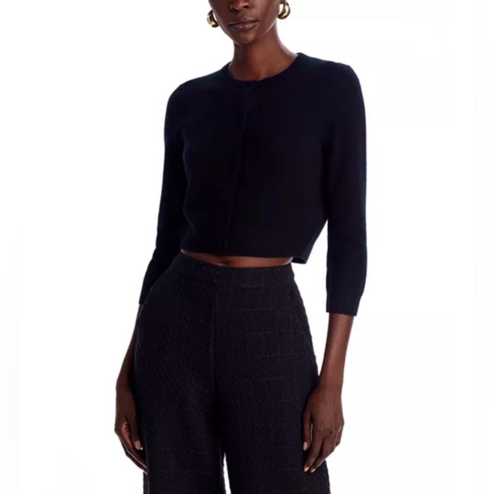 Aqua Cropped Black Knit 100% Cashmere Cardigan - size M